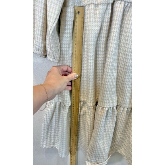 Draper James RSVP Tiered Tan Houndstooth 3/4 Puff Sleeve Mini Dress Women's XL - Picture 10 of 13